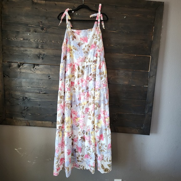 Lane Bryant Tiered Maxi Dress Size 18 Adjust Straps Long Floral Spring Wedding - Picture 4 of 13